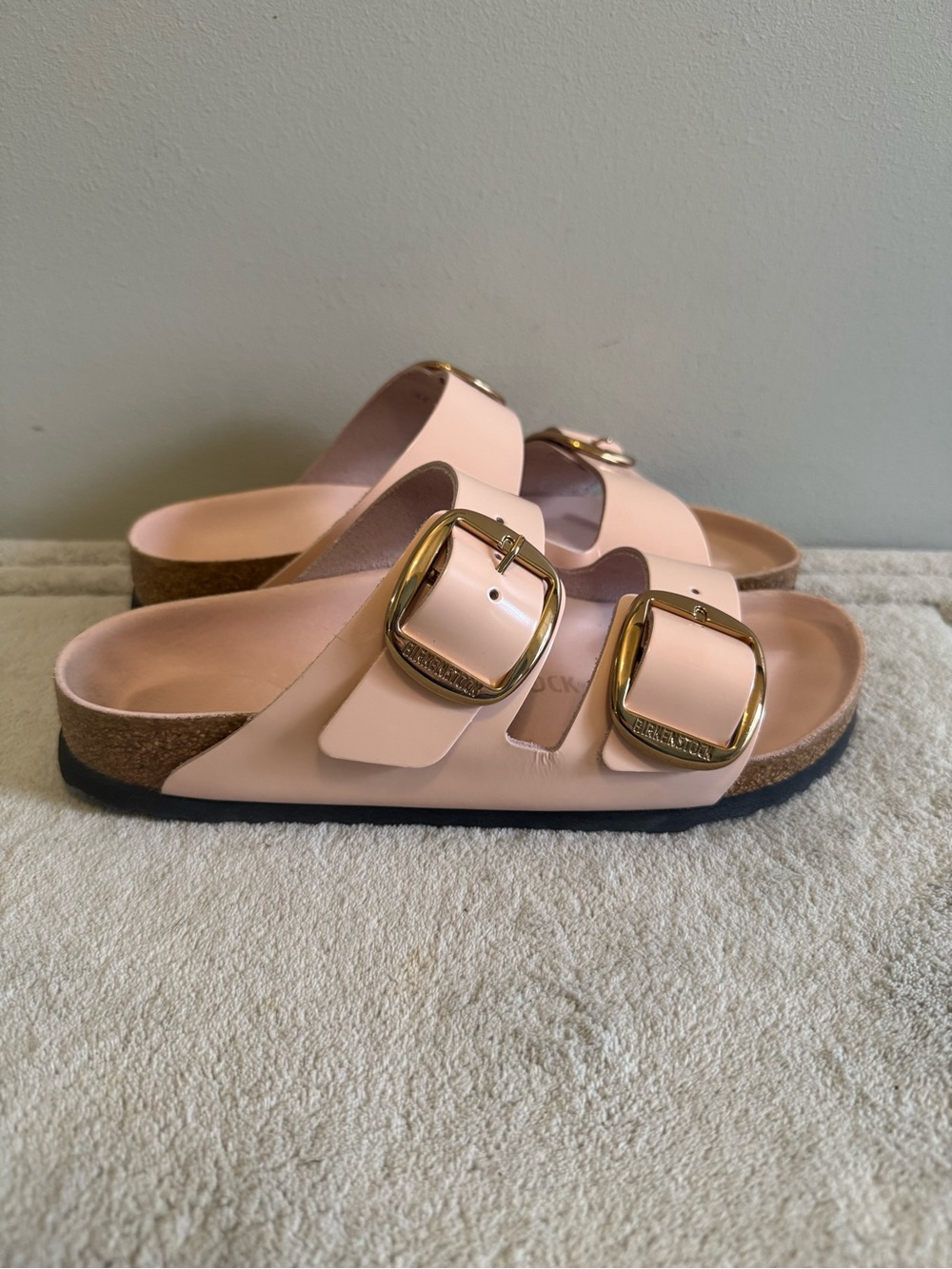 Birkenstock Big Buckle Slide Sandals pink with Gold Hardware